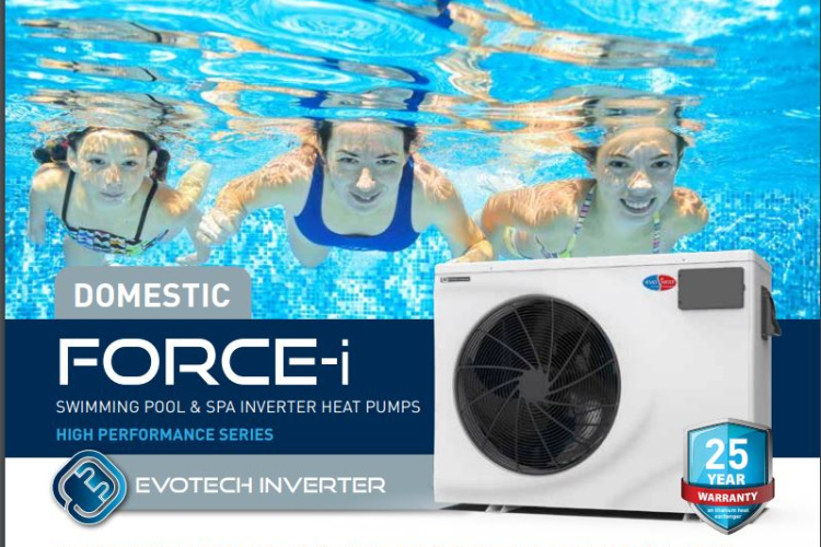 Evo Force-i pool and spa heat pumps with new inveter technology for greater efficency.